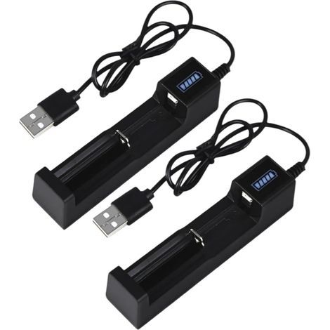 Applicable 2 Pack USB Chargeur pour 18650 Batteries Chargeur à Emplacement Unique pour Batteries 3,7V 26650/18650/17670/14500/10440/16340 (1/5)