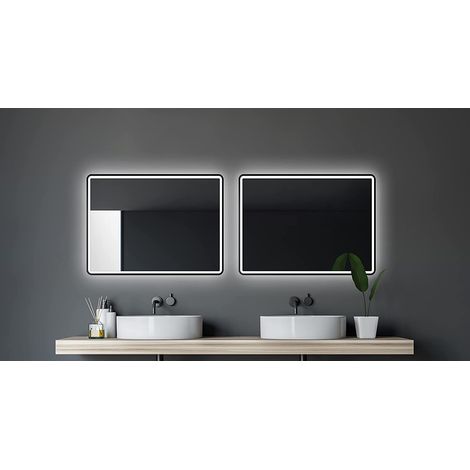 Talos Black Moon Badspiegel mit Beleuchtung - LED Badezimmerspiegel 80x60 cm - LED Spiegel mit umlaufenden Raumlicht - Spiegel mit Lichtfarbe neutralweiß - Lichtspiegel mit Aluminiumrahmen (1/5)
