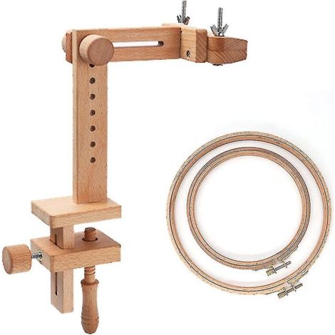 Stickrahmenständer aus Holz, 360 Grad drehbar, verstellbarer Tisch-Kreuzstichständer, mit Stickerei (1/5)