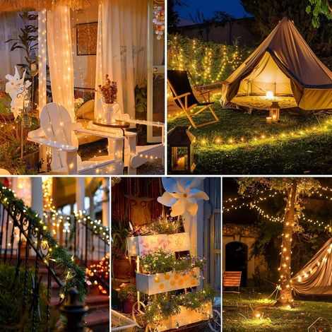 Lot de 2 guirlandes solaires d'extérieur - Étanchéité IP65 - 8 modes - Guirlande décorative pour jardin, terrasse, patio, festivals, mariages - 16 + 2 m - 160 LED - Blanc chaud (1/4)