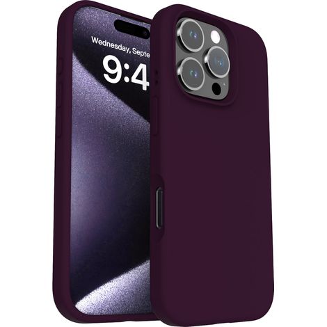 (Violet foncé, iPhone 13 Pro Max) Coque de téléphone antichoc simple et unie, compatible avec iPhone, en silicone liquide.
