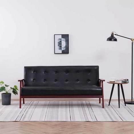 Canapé 3 places en similicuir noir, cadre en bois, 158 x 67 x 73,5 cm - PANGIVO (1/5)