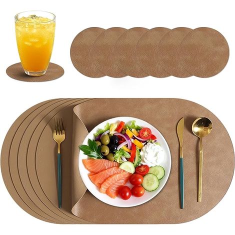 Set Nappettes de Table Ovales avec Dessous de Verre Simili-Cuir Antidérapant Double Face imperméables Résistant à la Chaleur Imperméable Anti-Tâches pour Cuisine Salon Restaurant (1/5)