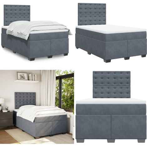 Sommier à lattes de lit et matelas Gris foncé 120x200cm Velours - Lit Double - Lit Plateforme - Matelas À Ressorts Ensachés - Literie - Chambre À Coucher - Home & Living