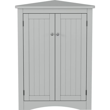 Armadio Angolare da Bagno con 2 Ante e 2 Ripiani, da Terra, in MDF Laccato, Grigio, 61,5×80 cm (1/5)