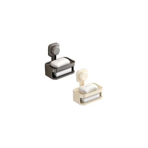 Lot de 2 portesavon double couche à ventouse avec éponge autodrainante sans perçage et étui à savon pour salle de bain, cuisine, évier, baignoire (1/5)