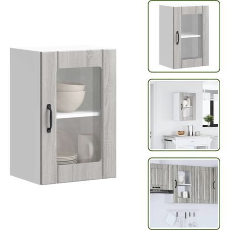 Almacenamiento en cocina - vidaXL Armario de pared para cocina puerta cristal Lucca gris sonoma - Armario de vidrio