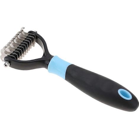 Brosse à nœuds professionnelle double face pour animaux de compagnie, peigne de toilettage pour chien, outil de nettoyage et d'épilation (bleu) (1/2)