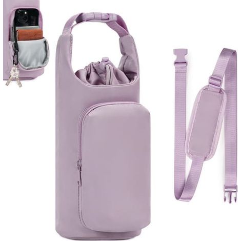 Sac isotherme portable pour bouteille d'eau avec bandoulière - Porte-bouteille de voyage 30 x 12 x 10 cm Violet (1/5)