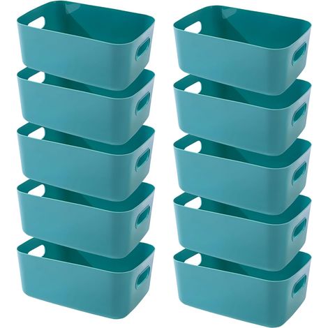 Boite Rangement Plastique,Boite de Rangement,Paniers et Boîtes de Rangement avec Poignées,Bac de Rangement Pour Cuisine,salle de bains,Bureau (Vertes, 20×14.7×7cm/10 Pack)