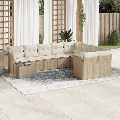 Set Divano da Giardino 10 pz con Cuscini Beige in Polyrattan vidaXL (1/3)