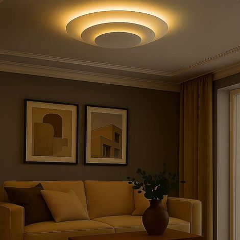 LED Deckenleuchte silber Wohnzimmerleuchte silber Esszimmerlampe rund, Metall, 40W 2400Lm warmweiß, DxH 49x7,5 cm