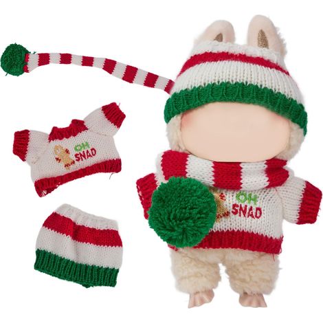 Ensemble de vêtements tricotés sur le thème de Noël pour poupées de 17 cm, comprenant un chapeau, une écharpe et un pull avec broderie « Oh Snap », vêtements festifs exquis (poupée non incluse) (1/5)