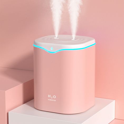Humidificateur USB Portable Silencieux à Double Brumisateur Grande Capacité avec Veilleuse pour Chambre et Bureau Rose (1/5)