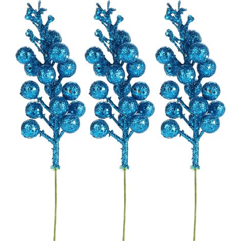 GARRYFIZH Décorations de sapin de Noël, couronnes de fruits, décorations de vigne, accessoires, 15 pièces, paillettes dorées, baies de cerises artificielles à sequins, 3 bleues (1/5)