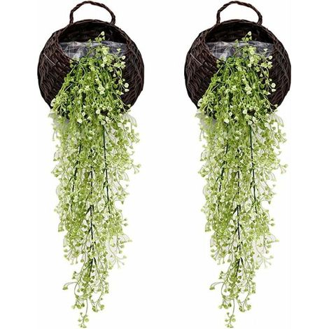 Lot de 2 Plante fleurie artificielle， Lierre Vigne Plante Artificielle Intérieur Exterieur Fleur artificielles Pour décoration murale et jardin-85cm（vert blanc） (1/5)