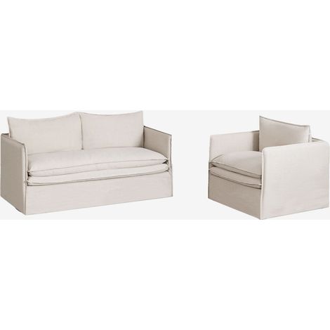 Conjunto de salón con sofá de 2 plazas y sillón en lino y algodón Grace SKLUM (1/5)