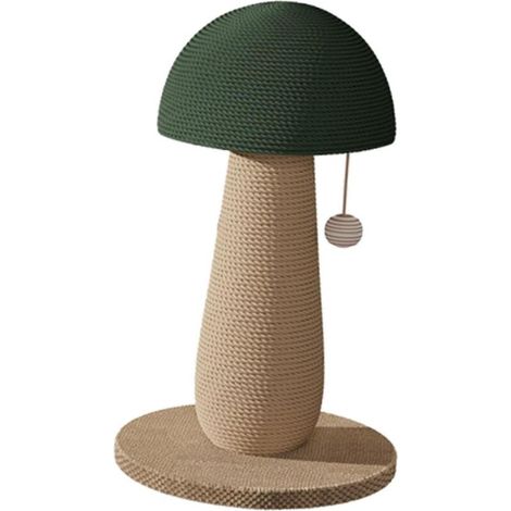Griffoir pour chat, jouet en bois 4-en-1, griffoir pour chat de 17,7 pouces de haut, avec deux niveaux de balles pour chats, jouet interactif à plumes et deux boules suspendues en jute manille, adapté