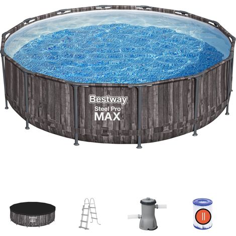 Bestway Piscina RotonSteel Pro Max (Ø427x107m) Effetto Legno con Pompa a Filtro Art. 5614Z - Steel Pro Max (Ø427x107m) - Piscine (1/5)