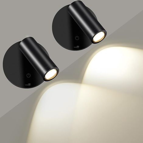 Spot LED Sans Fil Rechargeable, avec 3 Températures de Couleur, Fonction Minuterie, Commande Tactile et Télécommande, pour Plante, d'Art, Chambre, Salon, Noir, 2 Pièces (1/5)
