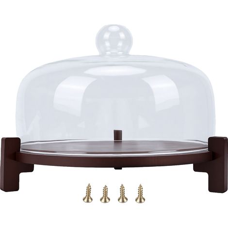 Présentoir à gâteaux en bois de 28 cm avec couvercle et élégant plateau en verre pour desserts de mariage et de fête (1/5)