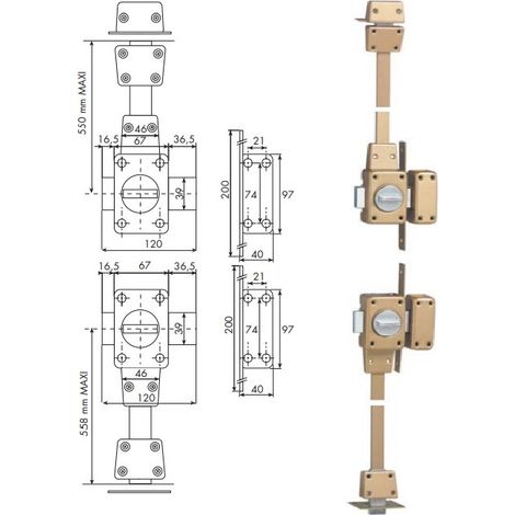 Verrou 4 points Zenith 1550 haut et bas à bouton cylindre de 45mm droit - ISEO - 15500451.5 (1/3)