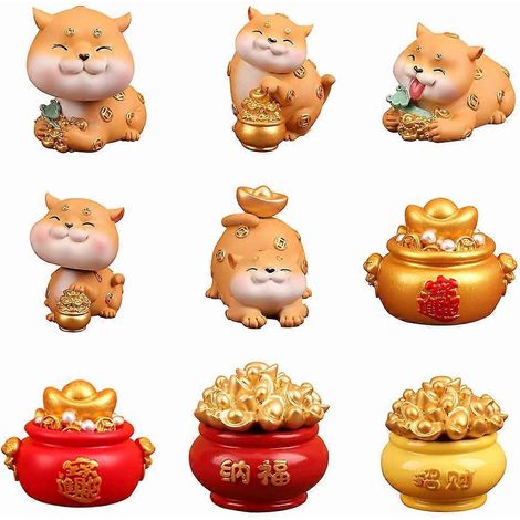 9-teiliges Set Cartoon-Familienauto Mini-Figur, niedliche Miniatur-Tiermodelle, Ornamente, DIY-Bastelarbeiten, Harzstatue-Dekoration