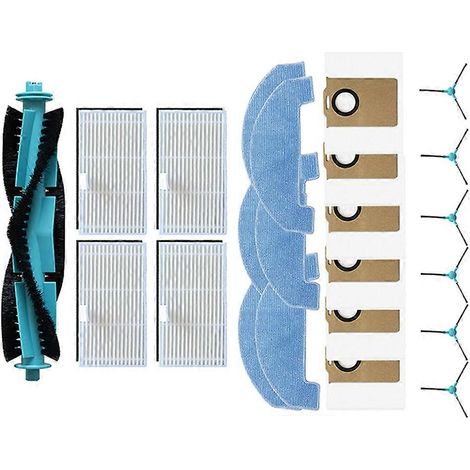 Accessoires pour aspirateur Ultenic T20 Pro : rouleau principal, brosse latérale, sac à poussière, filtre et chiffon de nettoyage.
