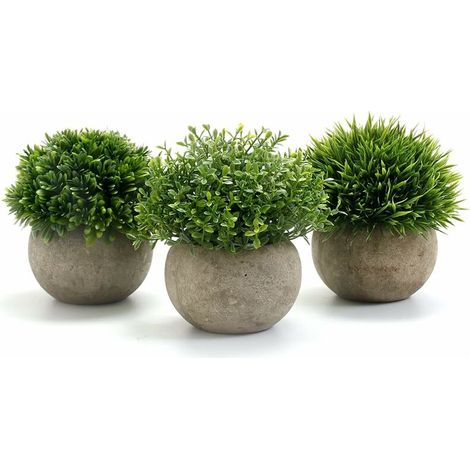 3 Pcs Indoor Artificial Plants, Plastic Fake Plants with Gray Pot Artificial Grass Decoration for Outdoor Wedding Office Table Garden New Home Gift, 9.5 x 13cm (1/5)