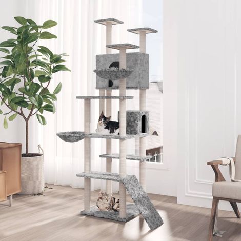 vidaXL Albero per Gatti con Tiragraffi in Sisal Grigio Chiaro 191 (1/5)