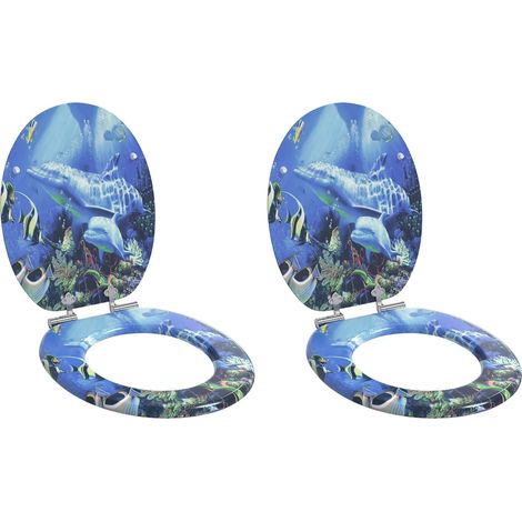 Soft-Close Toilet Seat 2 pcs Blue 44 x 38 cm MDF board vidaXL