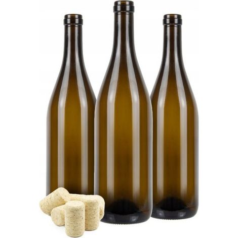 Bouteille De Vin Bourgogne - 0,75 L - Verre Brun - Bouchon Liège - Pour Vieillissement Du Vin - Lot De 10