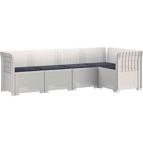 Divano da Giardino 5 Posti con Cuscini Stile Rattan PP Bianco vidaXL (1/5)