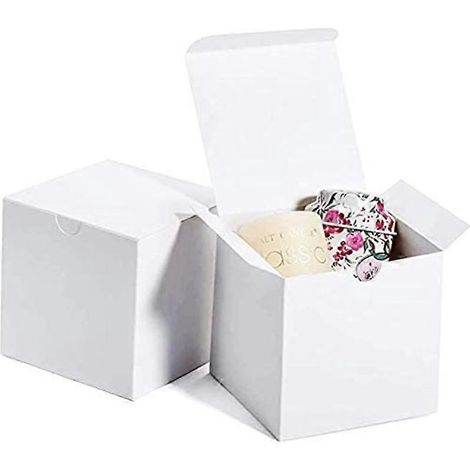 Boîtes cadeaux 3 x 3 x 3 pouces, boîtes en papier blanc avec couvercles pour cadeaux, loisirs créatifs, emballage de cupcakes (50) (1/5)