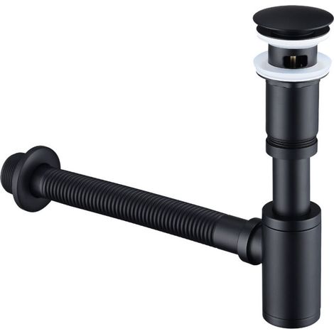 Siphon de Lavabo en Laiton avec Bonde Siphon Universel et Bonde d'écoulement Salle de Bain pour Lavabo Noir Mat 1/4 x 30 mm Siphon Pop-up (1/5)
