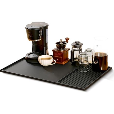 Tapis Égouttoir - Tapis Silicone - Résistant Chaleur Et Antidérapant - Pour Machine Café Et Vaisselle - Noir - Lot De 2 (1/5)