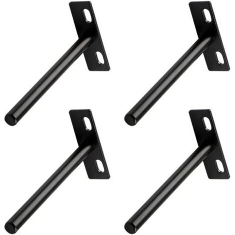 Lot de 4 supports d'étagère flottants robustes, noirs, invisibles, en forme de T, pour étagères en bois dissimulées (1/4)