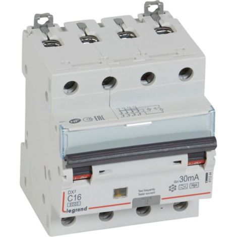 Disjoncteur différentiel monobloc DX³6000 10kA arrivée haute et départ bas à vis 4P 400V - 16A - typeF 30mA - LEGRAND