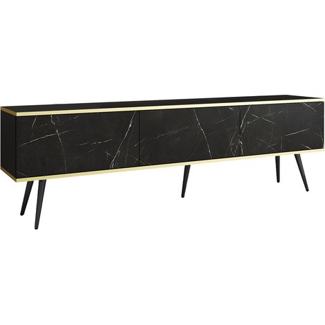 Commode : 3 Tiroirs, 2 Portes, Noir, 81,4 × 187,1 × 39,5 Cm (1/5)