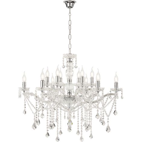 Lampadario a sospensione DAMASCO con decorazioni in cristallo D90 cm Cromo 12 Luci (1/3)