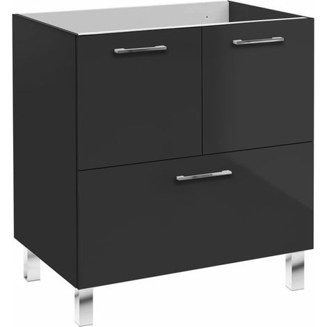 Meuble de salle de bain - Noir mat - 70 cm - Sur pied - Meuble-lavabo (1/5)