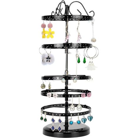 5 Niveaux porte de boucles d'oreilles, Support bijoux rotatif en métal, Distance entre les niveaux réglable, Capacité de 210 trous pour 105 paires (1/5)