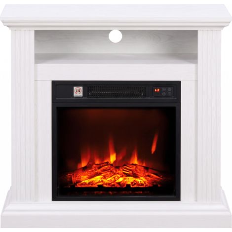 Cheminée Électrique 1800W Effet Flamme 3 Luminosités avec Manteau Effet Bois Blanc, Ambiance Cosy Réaliste, Décoration Authentique pour votre Salon (1/5)