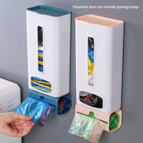 1pcs Boîte de rangement pour sacs en plastique, support de sac à ordures pour bureau de cuisine à domicile, bleu, 12x7x30 cm (1/4)