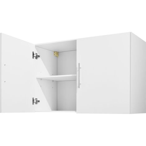 Mophorn Laundry Room Wall Cabinet, 2-Tier Wall-Mounted Storage Unit with Adjustable Shelf, 36-Inch Cupboard with 2 Doors, Suitable for Kitchen, Bathroom, and Laundry, 16 x 36 x 24 Inches, White (1/5)