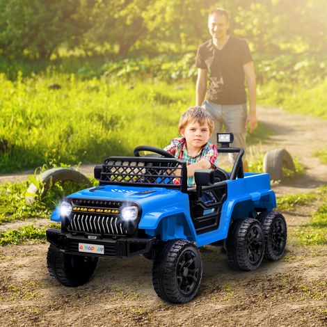 Voiture électrique 12 V pour enfants avec remorque, lumières LED, musique et klaxon, pour les enfants de 3 à 8 ans, bleu clair (1/5)
