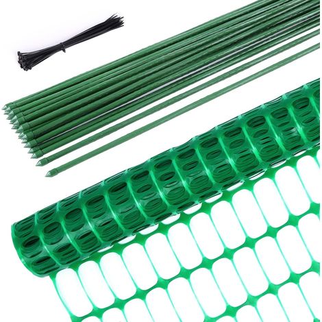 Lot de barrière de jardin 1 m x 30 m Rouleau de clôture en plastique avec 25 poteaux de 1,15 m filet de sécurité temporaire réutilisable pour piscines clôtures à neige volaille