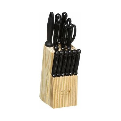 Juego de 11 CUCHILLOS, AFILADOR, TIJERAS y BLOQUE DE MADERA (1/5)
