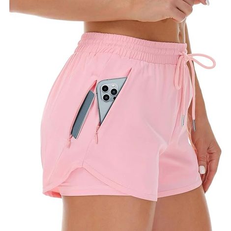 2 en 1 Femme Running Short de Sport été pour Fitness Jogging Entraînement Poche avec Zippées (1/5)