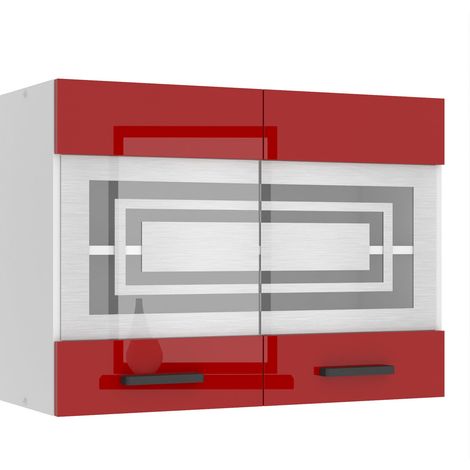 BELINI Meuble Haut Cuisine SGW80 I Meubles de Cuisine - Mural, Rangements, 2 Portes Vitrées I Taille: 29,6 x 80 x 58 cm I Armoire Murale avec Poignée en Métal I Couleur: Rouge très Brillant